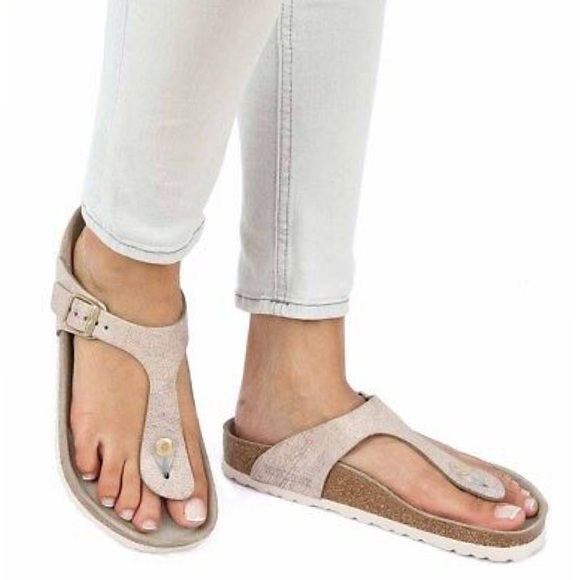 birkenstock gizeh washed metallic rose gold